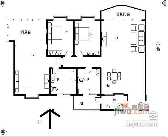 和基花园南区3室2厅1卫140㎡户型图