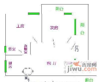 市东下路小区2室1厅1卫户型图