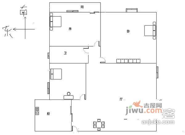 绿茵鸣苑3室2厅1卫94㎡户型图