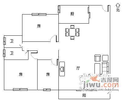 绿茵鸣苑3室1厅1卫户型图