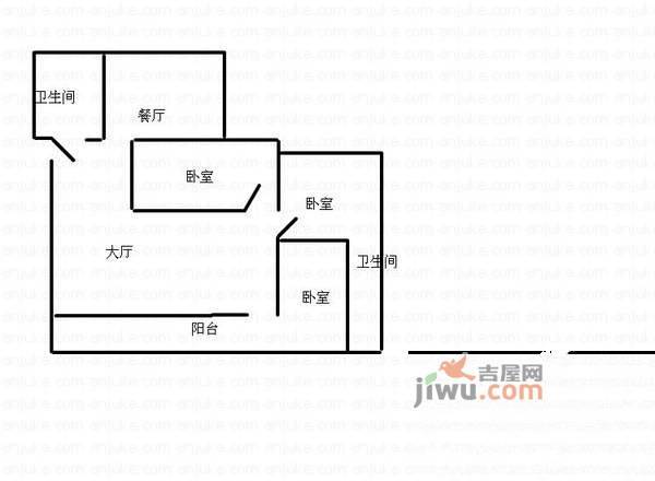 华远大厦3室2厅2卫户型图