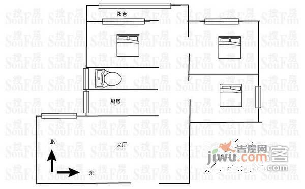 华远大厦3室1厅1卫户型图