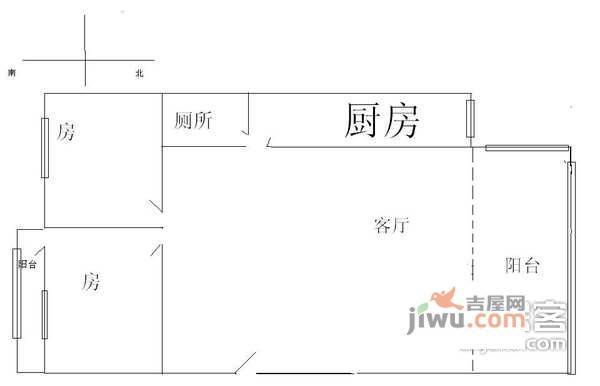 鸿翔湖景苑2室1厅1卫68㎡户型图