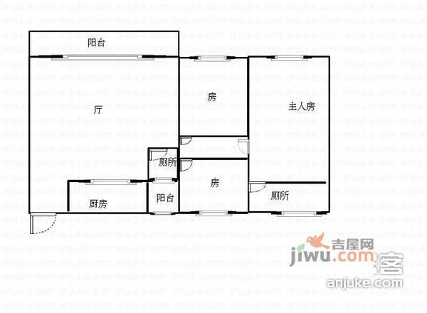 瑞丽花园3室1厅1卫72㎡户型图