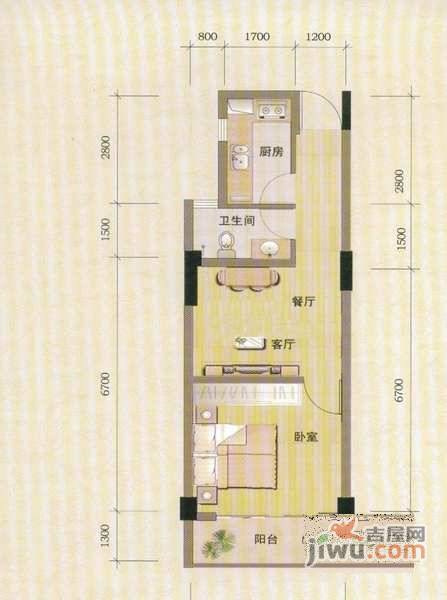 帝峰国际公寓1室1厅1卫52㎡户型图