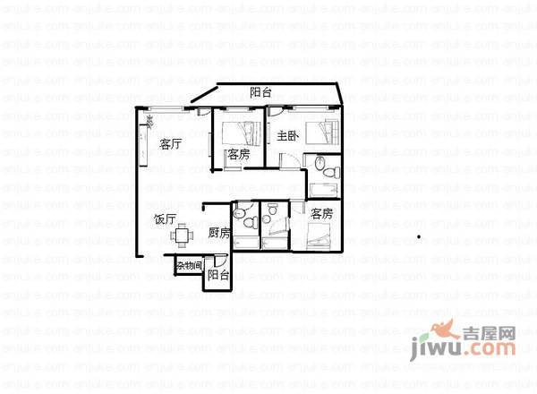 名门豪苑3室2厅2卫158㎡户型图