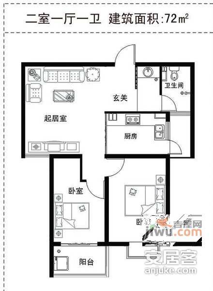 德润花园2室1厅1卫户型图