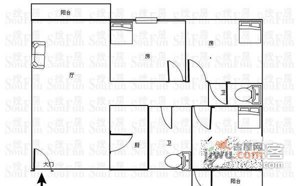 珠江半岛花园3室2厅2卫160㎡户型图