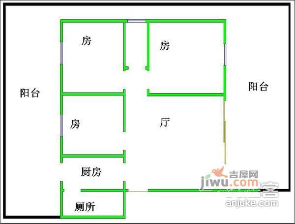 俊雅苑3室2厅2卫128㎡户型图