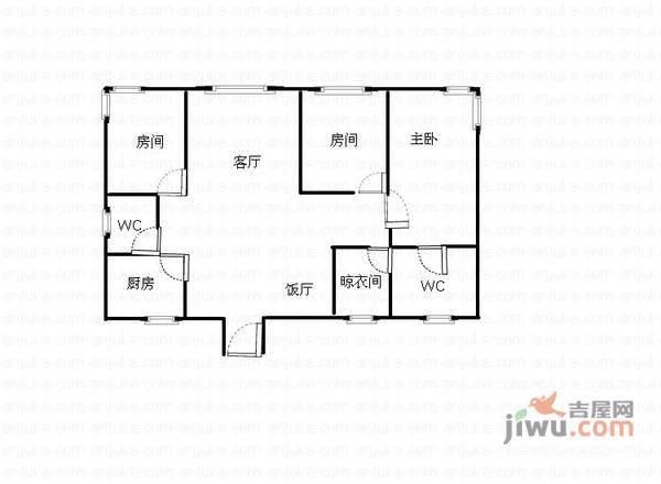 河畔花园3室2厅2卫83㎡户型图