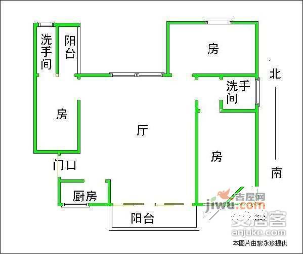 河畔花园3室2厅2卫83㎡户型图