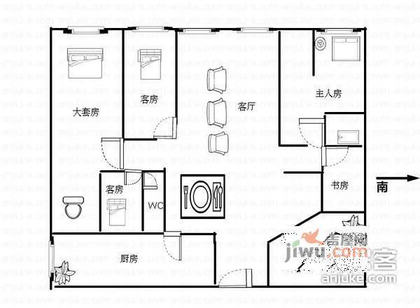 宝翠花园4室2厅3卫168㎡户型图