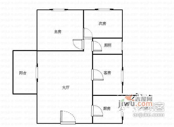 惠景城3室1厅1卫94㎡户型图