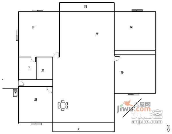 惠景城3室2厅1卫105㎡户型图