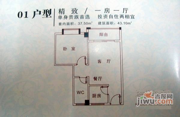 旭景豪庭1室1厅1卫45㎡户型图