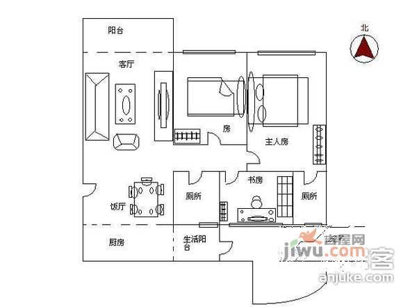 湖畔湾豪庭一期3室2厅2卫108㎡户型图