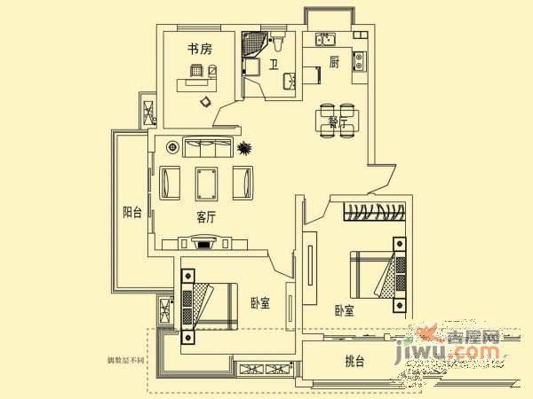 舜江碧水豪园3室2厅1卫100㎡户型图