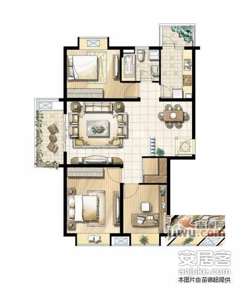 碧波苑3室2厅1卫108㎡户型图