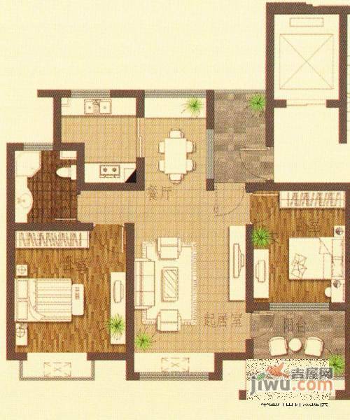 绿地21城樨桂园2室2厅1卫87㎡户型图